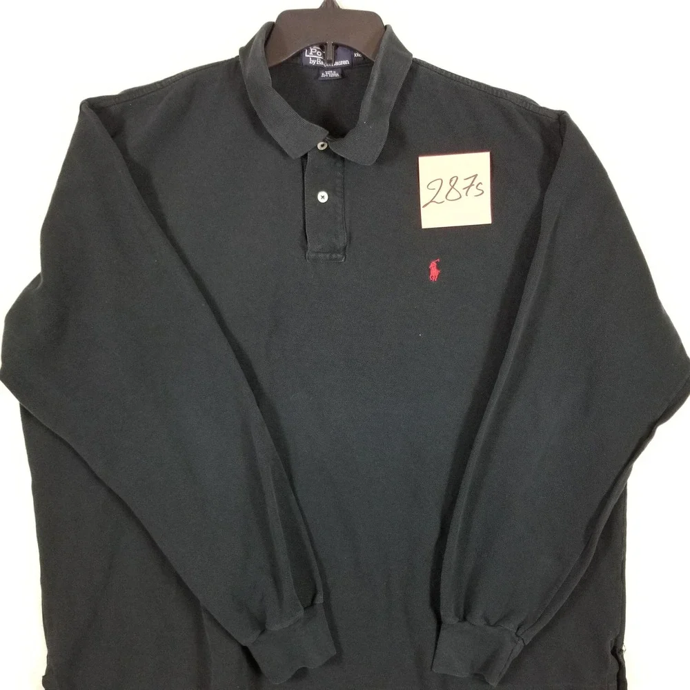 Polo Ralph Lauren Mens XXL Long Sleeve Polo Shirt Black Cotton‎ Pique Red Pony